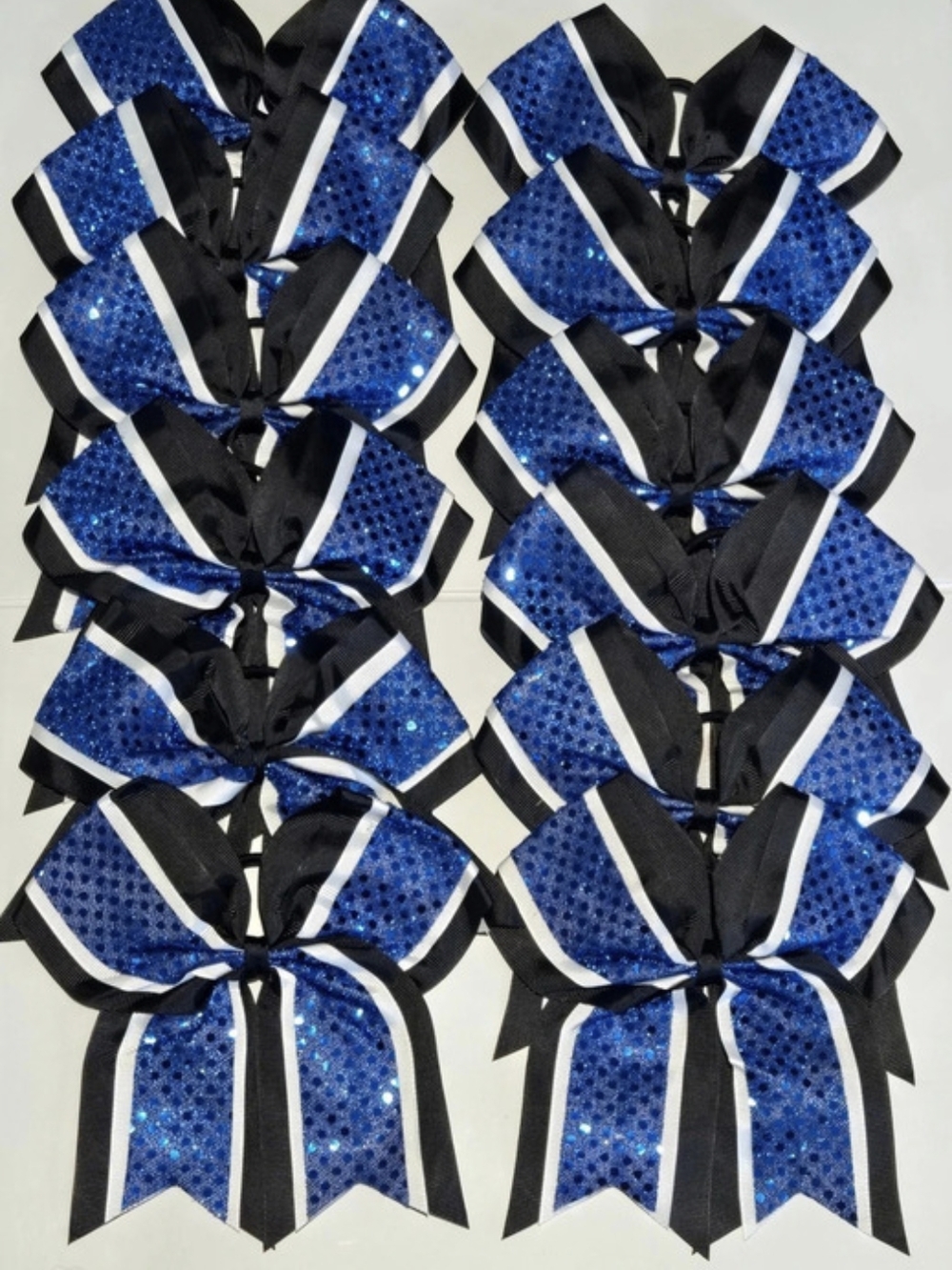 CHEER BOWS Lot of 12 Royal Blue & Black Glitter – Bulk Team/ Squad Set!!
